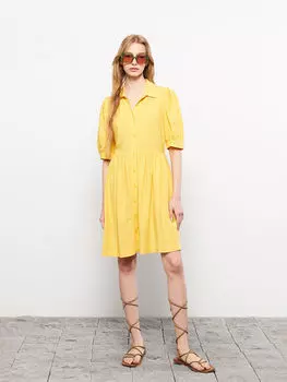 Женское платье с коротким рукавом и прямым воротником-рубашкой LCW Casual