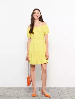 Женское платье с коротким рукавом и прямым вырезом лодочкой LCW Casual