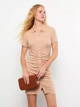 Женское платье с коротким рукавом и прямым вырезом поло LCW Casual