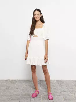 Женское платье с коротким рукавом и вышивкой с квадратным воротником LCW Casual