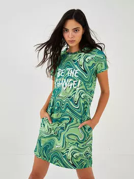 Женское платье с коротким рукавом с круглым вырезом и узором LCW Casual