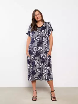Женское платье с коротким рукавом с круглым вырезом и узором LCW Grace