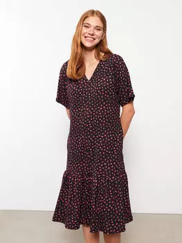Женское платье с короткими рукавами и V-образным вырезом с рисунком LCW Casual
