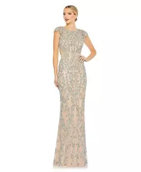 Женское платье с короткими рукавами и украшенным вырезом на шнуровке Mac Duggal, белый