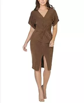 Женское платье с короткими рукавами и v-образным вырезом с закрученной передней частью 24seven Comfort Apparel, коричневый