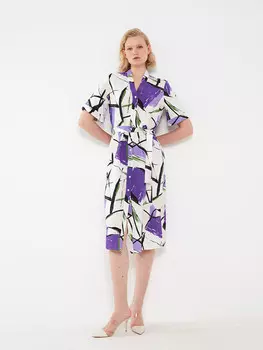 Женское платье с короткими рукавами и V-образным вырезом с рисунком LCW Vision