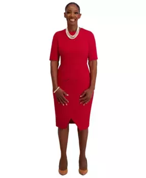 Женское платье с короткими рукавами и боковыми складками, стандартные и плюс размеры Kasper, красный