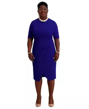 Женское платье с короткими рукавами и боковыми складками, стандартные и плюс размеры Kasper, синий