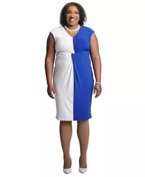 Женское платье с короткими рукавами и перекрученным передом с цветными блоками Kasper