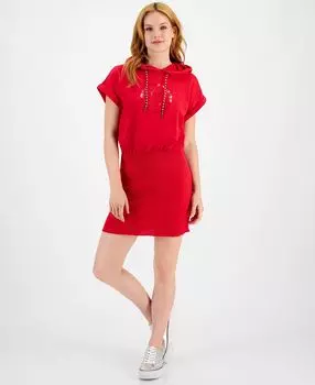 Женское платье с короткими рукавами и юбкой в рубчик с капюшоном Tommy Jeans