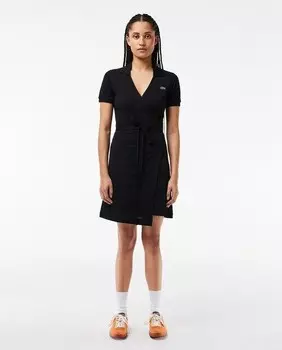 Женское платье с короткими рукавами из эластичного пике Lacoste, черный