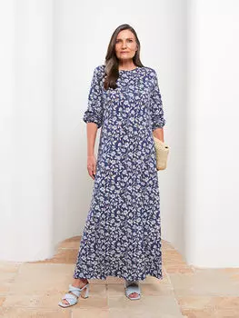 Женское платье с круглым вырезом и цветочным принтом с длинным рукавом LCW Grace