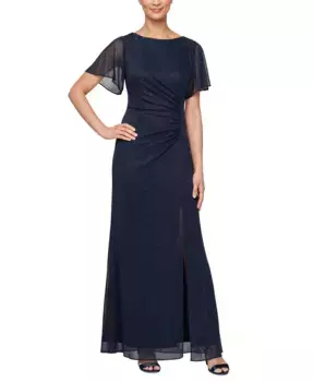 Женское платье с круглым вырезом и расклешенными рукавами SL Fashions, синий