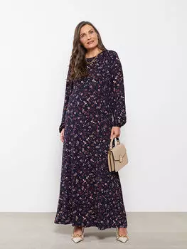 Женское платье с круглым вырезом и цветочным принтом с длинным рукавом LCW Grace