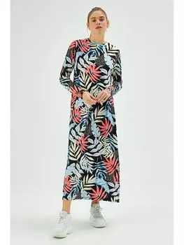 Женское платье с круглым вырезом и цветочным принтом с длинным рукавом Muni Muni