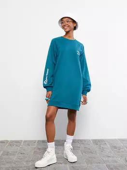 Женское платье с круглым вырезом и длинными рукавами с принтом LCW Casual