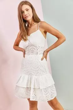 Женское платье с кружевным узором на веревочной подкладке Bianco Lucci, белый