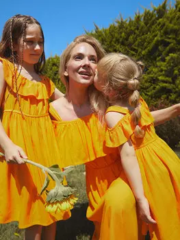 Женское платье с квадратным воротником и прямым ремешком, комбинация для мамы и дочки LCW Casual