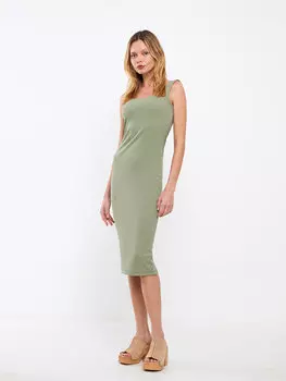 Женское платье с квадратным воротником и прямым ремнем LCW Vision