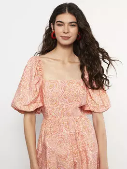 Женское платье с квадратным воротником и пышными рукавами LCW Casual