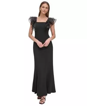 Женское платье с квадратным вырезом и рукавами из органзы DKNY, черный