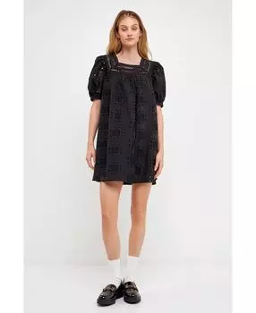 Женское платье с квадратным вырезом и вышивкой English Factory, черный