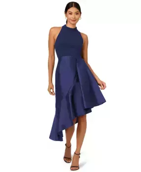 Женское платье с оборками из комбинированных материалов Adrianna Papell, синий