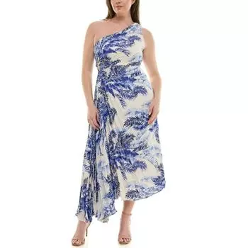 Женское платье с одним плечом и плиссировкой Nicole Miller, цвет navy ivory