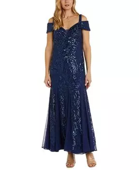 Женское платье с открытыми плечами и пайетками R & M Richards, синий