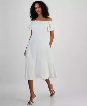 Женское платье с открытыми плечами, пышными рукавами и силуэтом А-силуэта Sam Edelman, белый