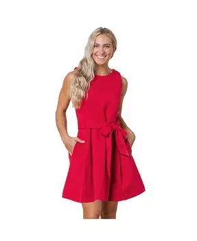 Женское платье с плиссированной юбкой из понте без рукавов и поясом на талии Hope & Henry, красный