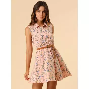 Женское платье с поясом и без рукавов с принтом и полупланкой ALLEGRA K
