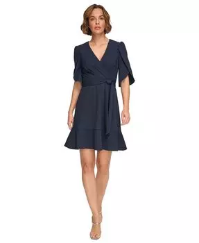 Женское платье с поясом и воротником-тюльпаном DKNY, цвет Navy
