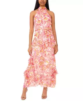 Женское платье с принтом, без рукавов, с ярусами и отделкой в виде рюш CeCe, розовый