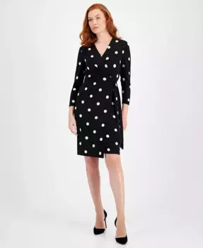 Женское платье с принтом и рукавом 3/4 на запах Anne Klein, черный