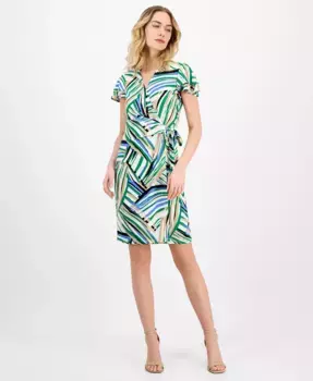 Женское платье с принтом, имитацией запаха и расклешенными рукавами Anne Klein, мультиколор