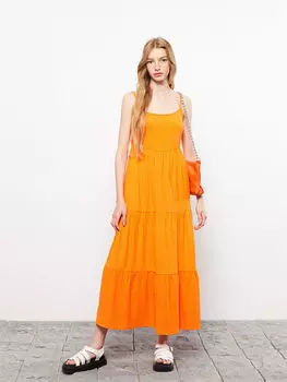 Женское платье с прямым ремешком и U-образным вырезом LCW Casual