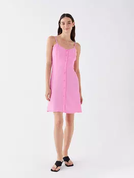 Женское платье с прямым ремнем и U-образным вырезом LCW Casual