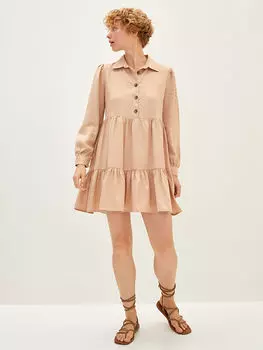 Женское платье с прямым воротником и длинными рукавами LCW Casual