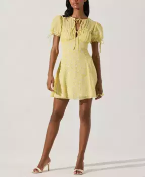 Женское платье с пышными рукавами и бантом ASTR the Label, желтый