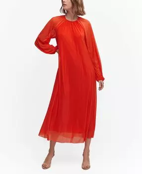 Женское платье с пышными рукавами MANGO, красный