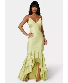 Женское платье с ярусами из сатина с асимметричным подолом Bebe, желтый