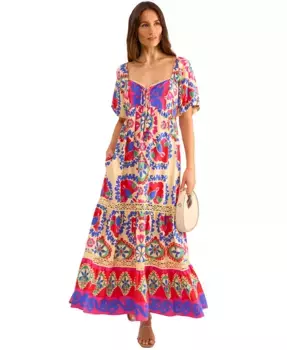 Женское платье с ярусами, пышными рукавами и завязкой на шее Vince Camuto, мультиколор