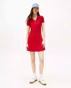 Женское платье с рубчиками и воротником поло Tommy Jeans, красный