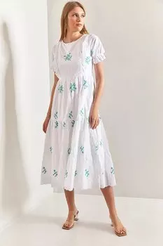 Женское платье с рюшами и фестонами SHADE, белый