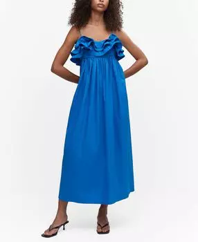 Женское платье с рюшами MANGO, синий