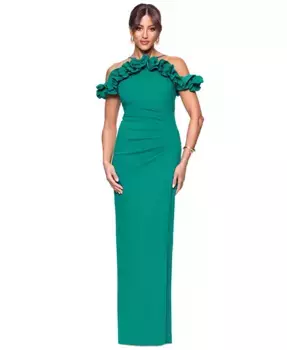 Женское платье с рюшами на бретелях-хомут XSCAPE, зеленый