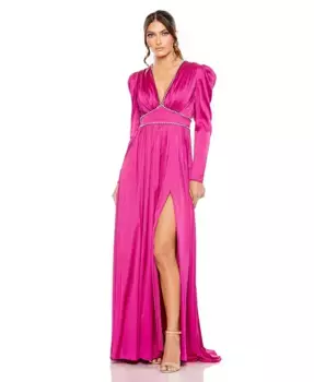 Женское платье с рюшами, пайетками и пышными рукавами Mac Duggal, розовый