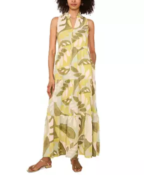 Женское платье с тропическим принтом, разрезом на горловине и ярусами с рюшами Vince Camuto, мультиколор