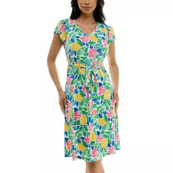 Женское платье с v-образным вырезом и рукавами-крылышками Nina Leonard, цвет Green Multi